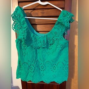 ANDREE BY UNIT Green Eyelet Ruffle Blouse